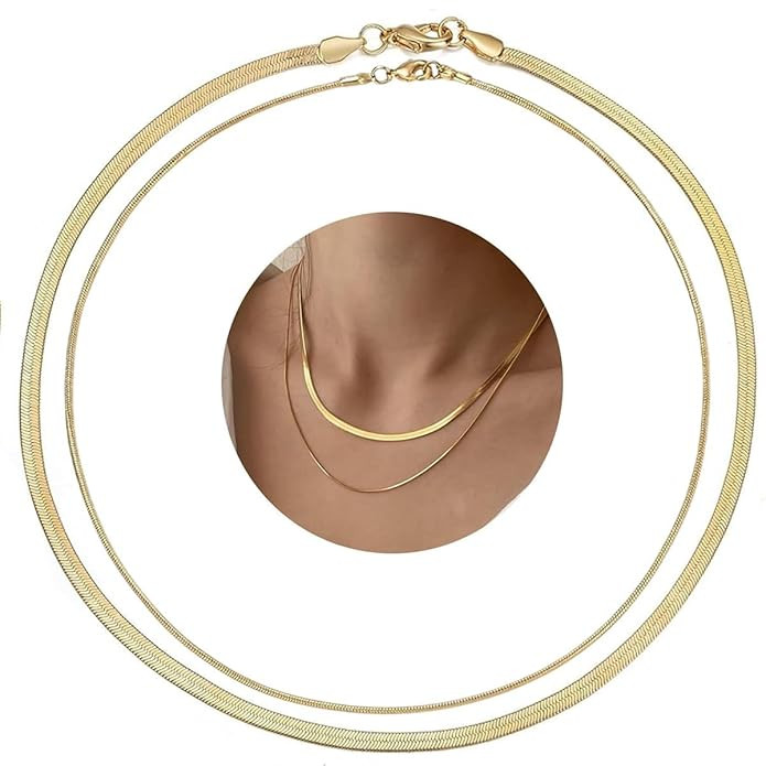 VAMA FASHIONS 14K Gold Plated Herringbone Snake Neck Chain Western Necklace Chains for Women Girls