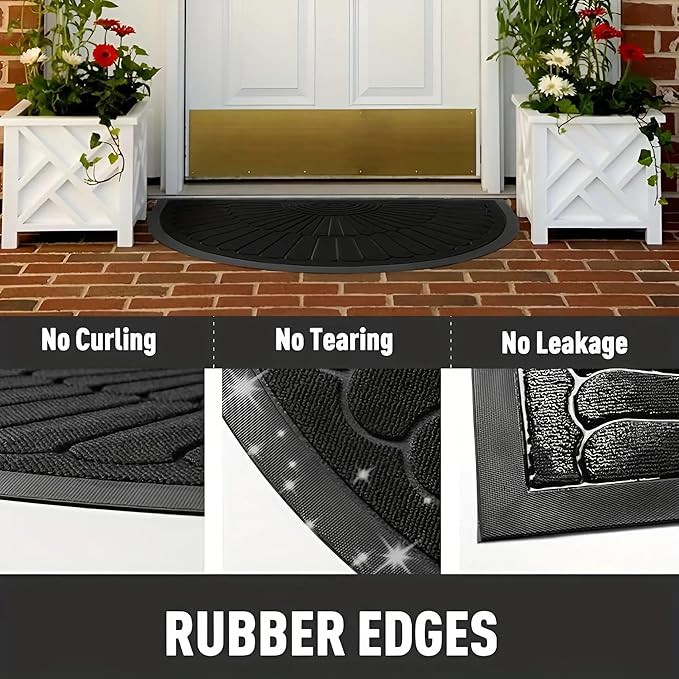 Semi-Circle Durable Rubber Non Slip Front Door Mat for Outside Inside Entry Entryway | Dirt Trapper Welcome Mat for Muddy Paws and Shoes, Brown, 45x75 cm