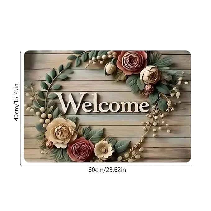 Floral Welcome Doormat for Home Entrance – Non-Slip, Waterproof, and Easy-Clean Floor Mat – Indoor Outdoor Decorative Rug for Front Door, Porch, Patio, Kitchen & Living Room