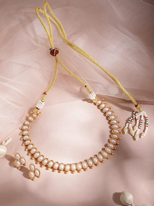 Rubans Necklace Set Gold Plated Traditional Stylish Jewellery Gift for Women & Girls