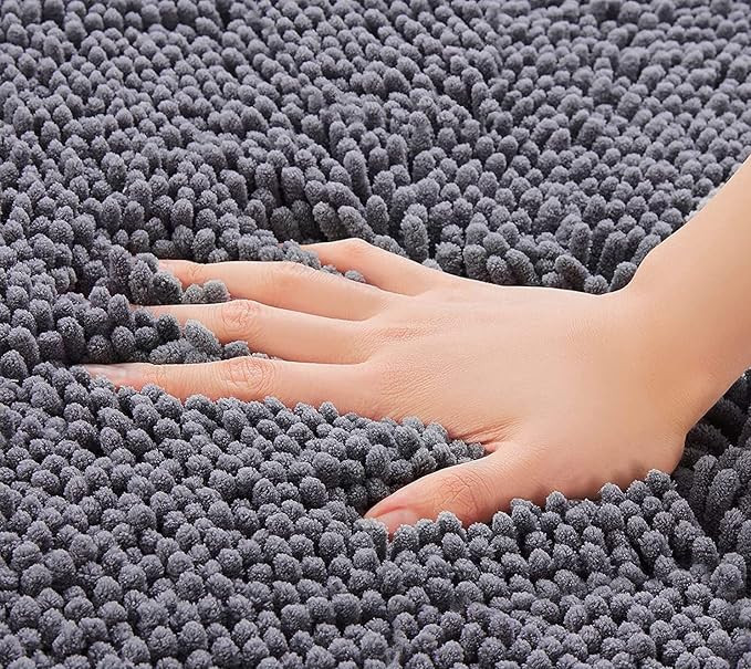 Roseate Shaggy Chenille Bath Mat (40x60 cm) Extra Soft Super Absorbent Anti Skid Door Mats for Home/Bathroom/Bedroom/Kitchen/Floor Mat (Grey) Pack of 1