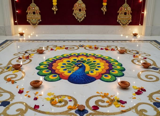 3D Peacock & Floral Door Mat | Water Absorbent, Anti-Skid, Machine Washable Floor Mat | Soft Microfiber Carpet for Home, Living Room & Bedroom | Premium Decorative Mat (24x27 Inch, 400g) NEW2