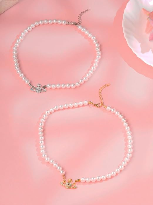 Yellow Chimes Pearl Jewellery Set for Women Set of 2 White Pearl Necklace for Women and Girls