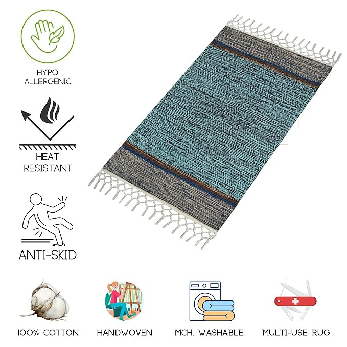 house of handmadeÂ™ - Anti Slip Rectangular Door Mat, Pure Cotton, 40X60 Cm, Machine Washable Floor Mats, Best Use In Bathroom, Kitchen, Etc. Multicolor. Combo of 5 Pieces