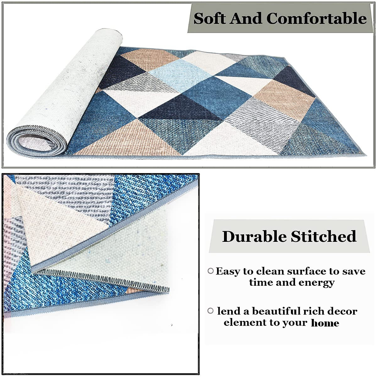 ishro home 3D Printed Bedside Runner Nylon Carpet Anti Skid for Home/Kitchen/Kitchen/Living Area/Office Entrance. (Crystals, 22 X 55)