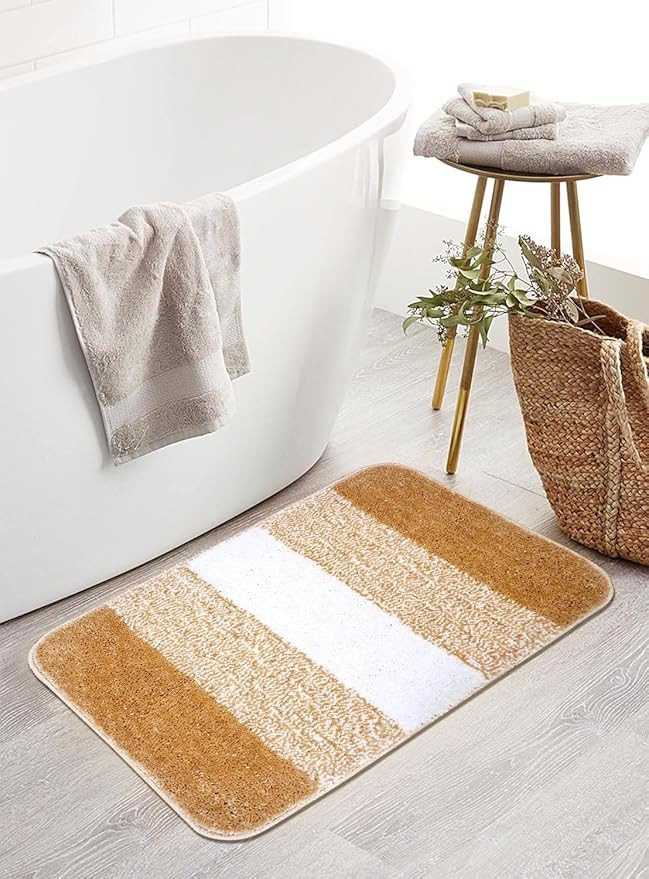 NAMCHI Comfort Microfiber Bathroom Mat Anti Skid-Highly Absorbent Super Soft Door Mats for Home Kitchen Living Room-1500 GSM Floor Mat-40 x 60 cm (Beige Striped)