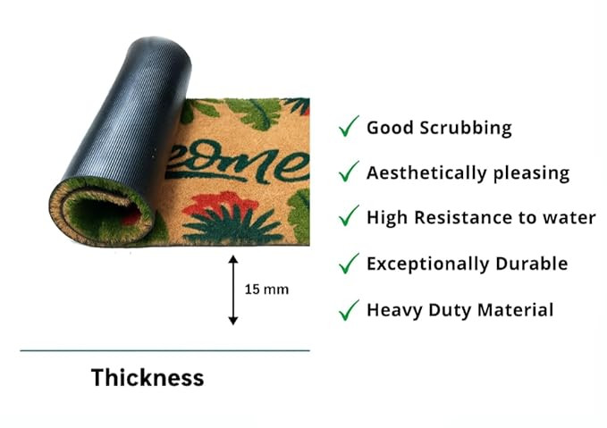 SRIJAY Large Coconut Coir Door Mat – 40×120 cm, Natural Coir with Green Wild Leaf, Doormat for Home,Rectangular, Door Mats for Home Entrance Large, Durable & Eco-Friendly