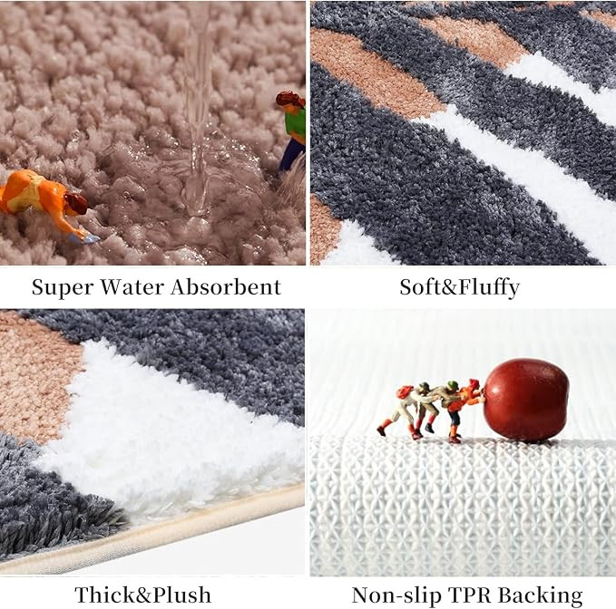 GAVI Home Decor Leaf Design Multicolor Anti Skid Bath Mat for Bathroom, Anti Slip Bath mat, Non Slip Bath mat Door mat for Bathroom, Living Room Kitchen Bedroom (Leaf Desgin Grey/Pink)