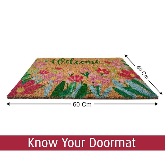 MATS AVENUE DOOR MATS AT YOUR DOOR STEP ® Rectangular Multi Color Coir Door Mat 40x60 Cm Welcome Theme Floral For Entrances Set of 1