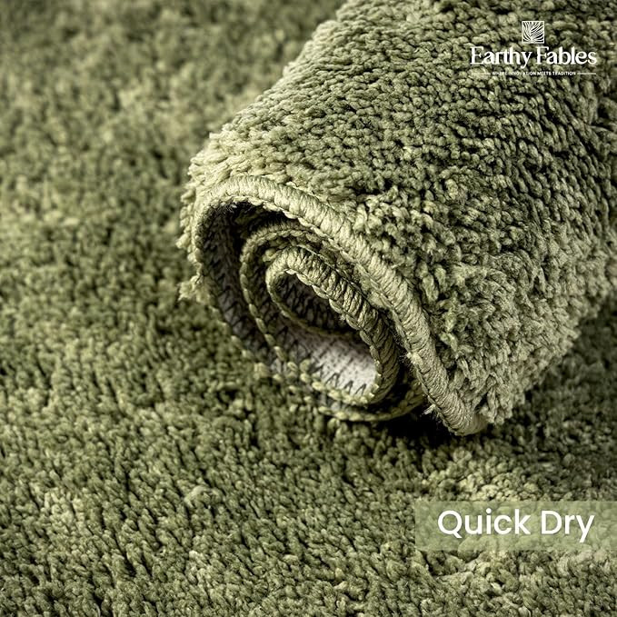 Earthy Fables Soft Microfiber Bath Mat - Cut Pile, Quick Dry, Anti-Skid, Water Absorbent, Non-Slip, Machine Washable Floor Rug, Shower Mat, Door Mat for Bathroom, Bedroom, 60x40 cm - Green
