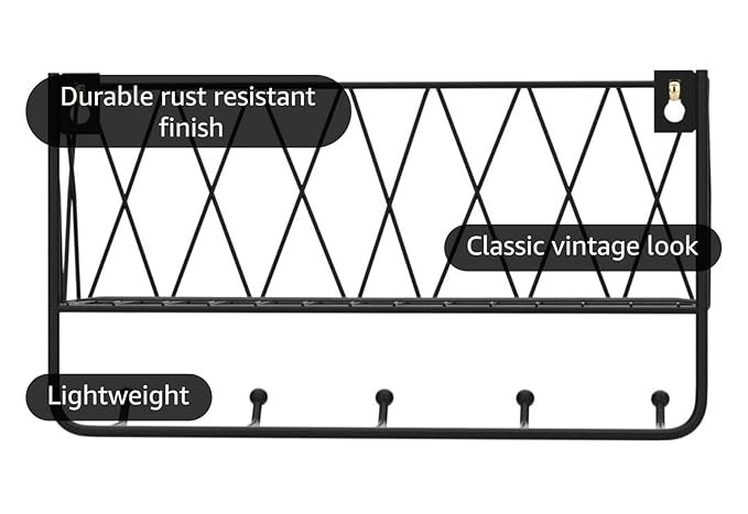 Metal Wall Key holder for home decor stylish - Bathroom Shelf Organiser for Wall without drill - Mounted Bathroom O rganizer with Hooks - Key Hanger for Wall