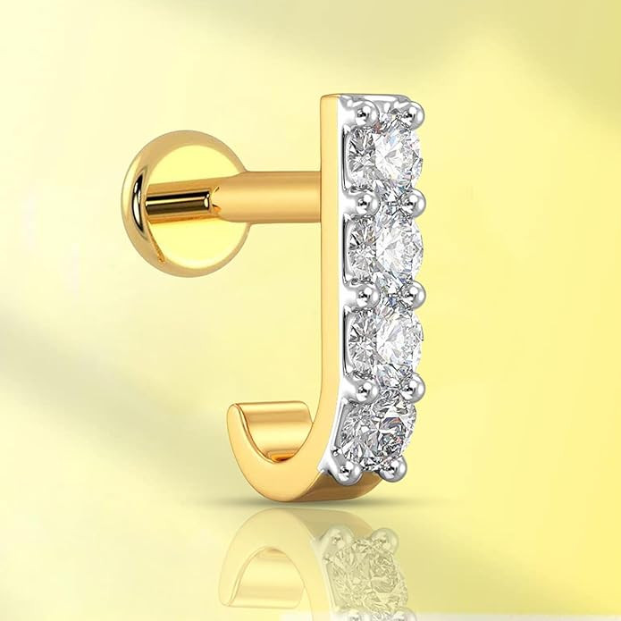 VAMA FASHIONS Premium Gold Plated White Stone Pierced Screw Nosepin Piercing Hole Type Nose Ring Stud For Girls & Women