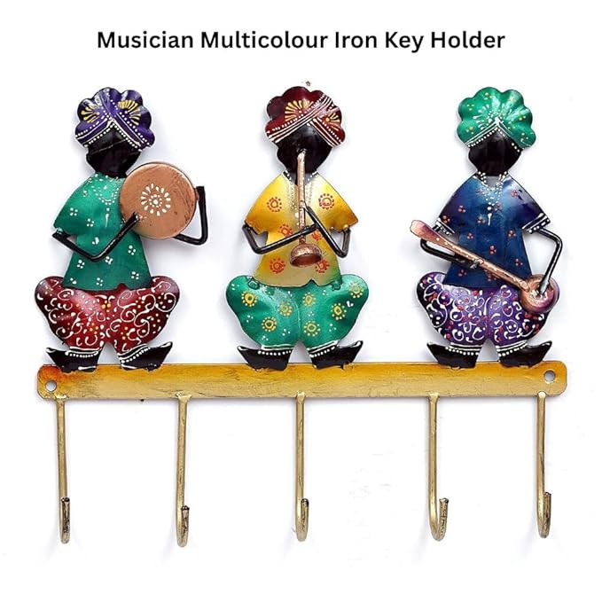 PEDEX Hand Painted Metal Musician Sardar Key Holder with Hook Decorative Multicolor Wall Key Hanger for Home, Entryway, Office & Living Room Decor