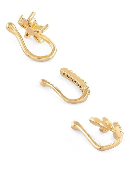ZAVERI PEARLS Set of 3 Gold Tone Cubic Zirconia Contemporary Brass Clip On Nose Pins For Women-ZPFK17365