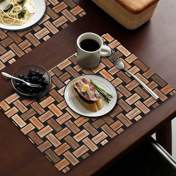 Dakshya Industries PVC Printed Set of 6 Rectangle Shape Placemats Cutwork Design for Kitchen, Restaurant, Dressing Table Mats, and Dining Table Mats (Brown)