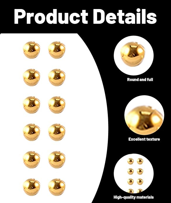 12Pcs Nose Pin Without Piercing, Gold Round Ball Nose Stud for Women, Fashion Jewelry, Gift for Teenage Girls