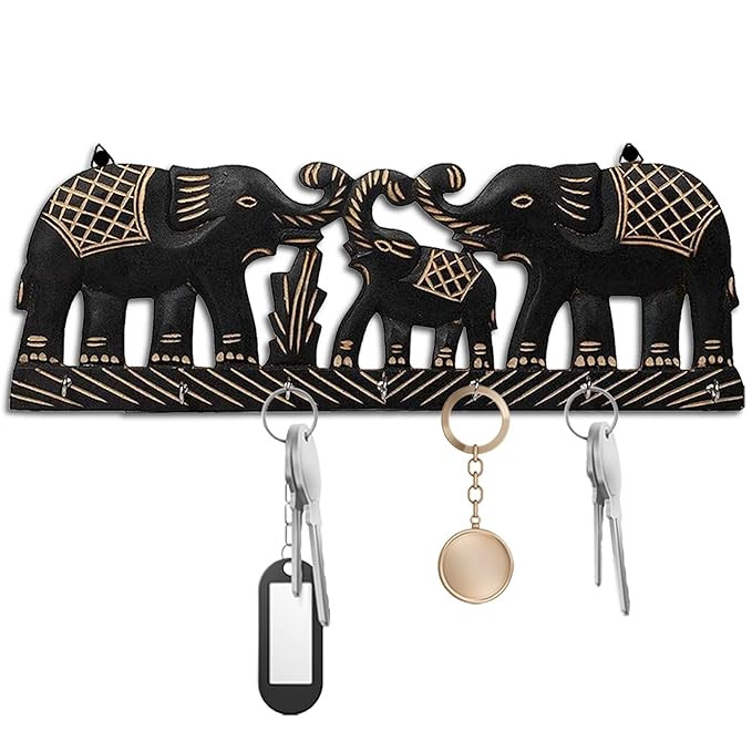Elephant Design Wooden Key Holder Decorative Wall Decor Key Holder for Home MDF Wood Key Chain Holder with 8 Hooks