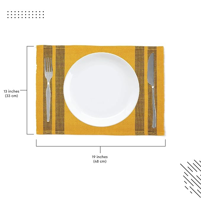 Encasa XO Dining Table Mats Set of 6, 46x32 cm | Handmade Ladder Yellow Ribbed Cotton Table Mat | Heat-Resistance Table Placemats, Non-Slip, Washable & Durable Place mat for Dining Table