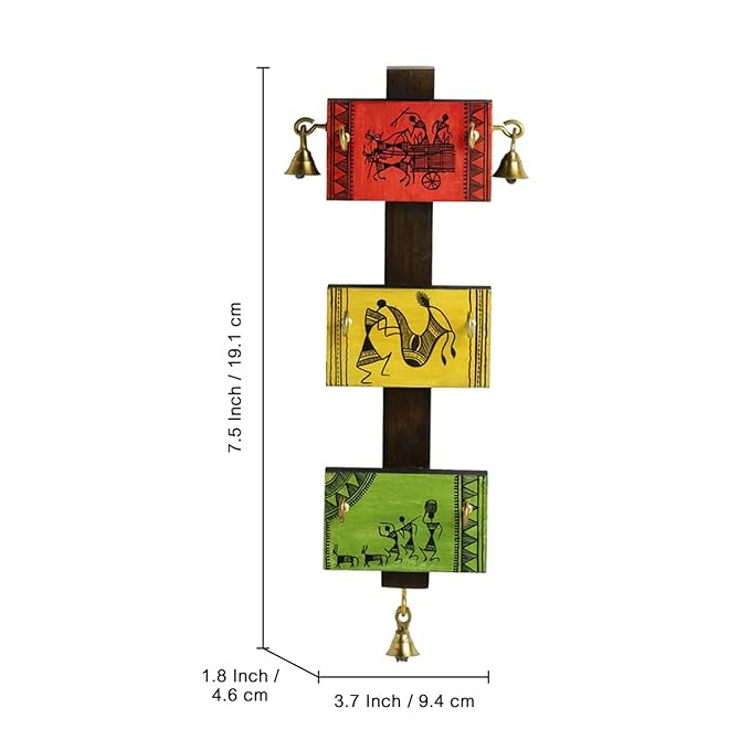 ExclusiveLane 'Panels of Paintings' Warli Handpainted Home Decorative Teak & Pine Wood Keychain Holder Stand (Multicolor, EL-012-063)