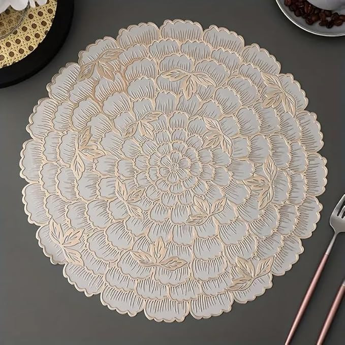 Dakshya Industries Round PVC Table Placemat Waterproof for Dining Table Pack of 1 Piece |Gold