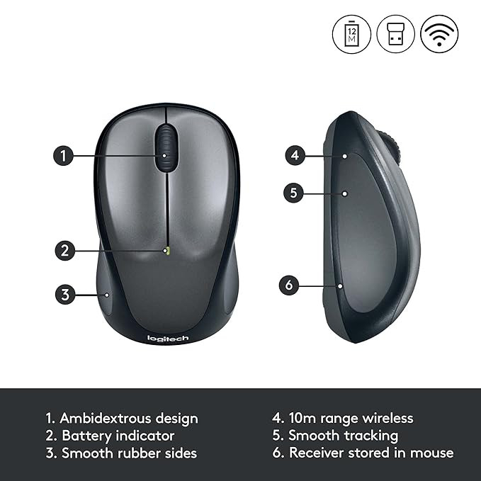 Logitech M235 Wireless Mouse, 1000 DPI Optical Tracking, 12 Month Life Battery, Compatible with Windows, Mac, Chromebook/PC/Laptop
