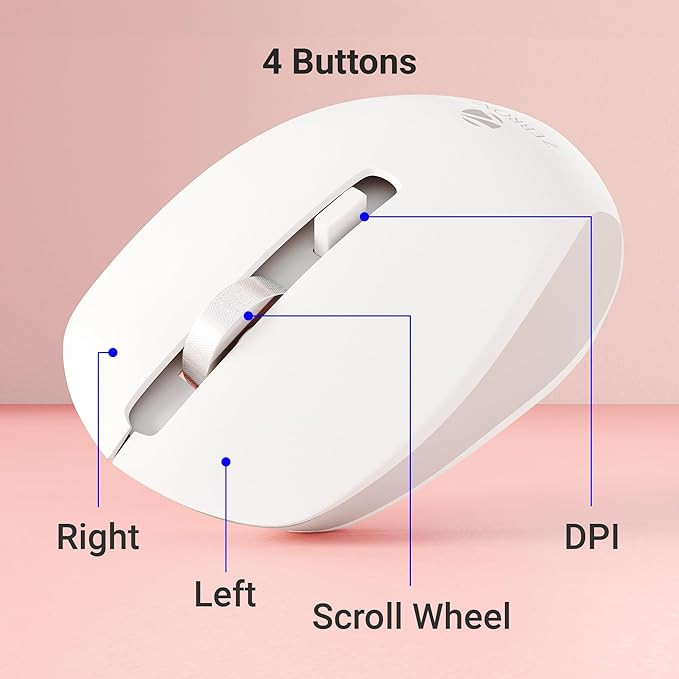 ZEBRONICS Zeb-Jaguar Wireless Mouse, 2.4GHz with USB Nano Receiver, High Precision Optical Tracking, 4 Buttons, Plug & Play, Ambidextrous, for PC/Mac/Laptop (White+Grey)