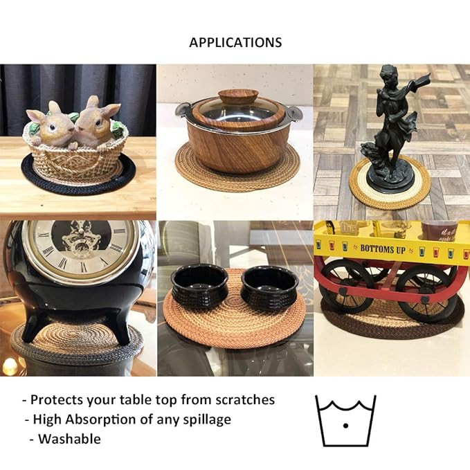 Polypropylene Round Trivet (3 PCS Set, Size: 23 cm) Pot MAT, Side Table Mat, Machine Washable Small Place Mat for Casserole for Dining Table (9" Dia, Tan)