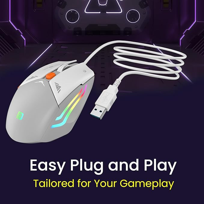 Portronics Vader Wired Gaming Mouse with 6 Buttons, Thumb Support, Adjustable DPI (6400 Max), RGB Light Effects, Ergonomic Design, 1.5 m Long USB Cable for Laptop & PC (Grey)