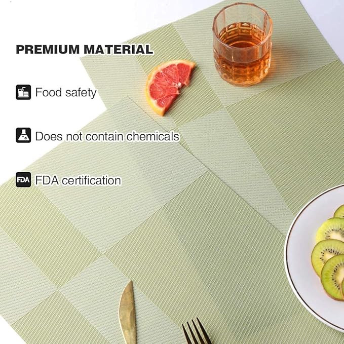 Rectangular Place mat for Dining Table Set of 4| PVC Placemats | Placemats for Dining Table | Washable | Non-Slip (Color Code:12L-Green)