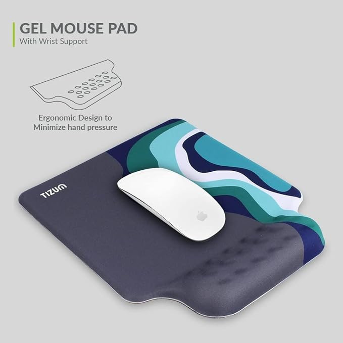Tizum Gel Mouse Pad|Memory Foam Cushion Mousepad with Gel Wrist Rest Support & Pain Relief, Ergonomic Design|Non-Slip Rubber Base|Suitable for Gaming, Computer, Laptop, Home & Office (Grey)