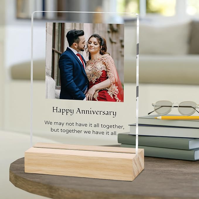 Customized Photo and Text Message With Wooden Stand | Personalised Printed Photo Frame | Gift | Birthday | Anniversary (Transparent, 6 * 8 Inches),Tabletop