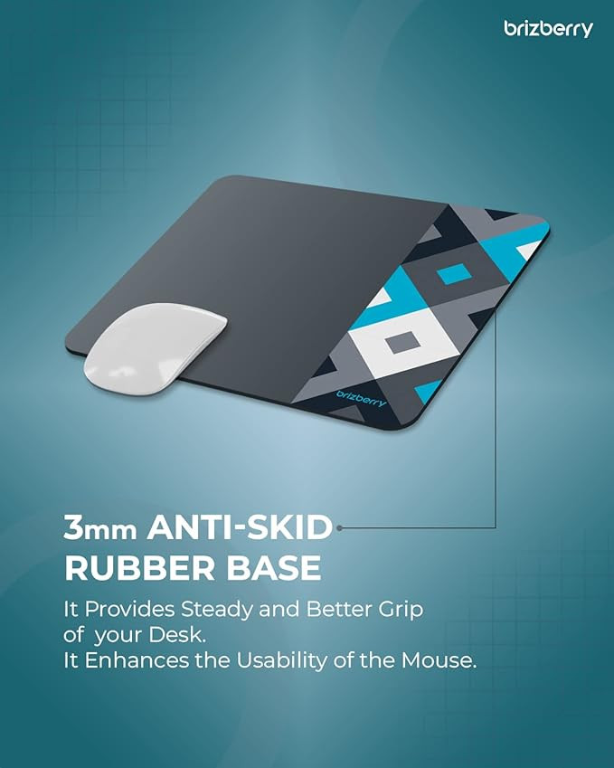 Brizberry Pro-X1 Mouse Pad, Optimised for Speed and Precision, Premium Anti Skid Rubber Base, for Office Desktop Laptop PC Mac, 240mm x 210mm x 3mm (111S - Pack of 1)