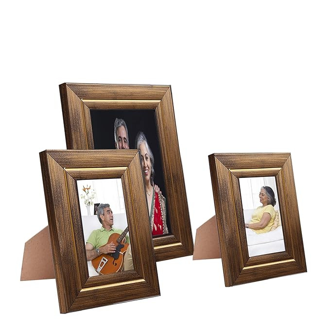 Amazon Brand - Solimo Collage Photo Frames, Set Of 3, Tabletop (2 Pcs - 4X6 Inch, 1 Pc - 6X8 Inch), Golden, Rectangular