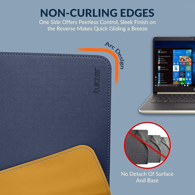 Tukzer Vegan PU Leather Mouse Pad for Laptop Notebook Gaming Computer | Smooth Reversible Dual Color Splash Proof Anti Fray Stitched Edges Anti Skid Mousepad (9.8 X 8.2 Inch | Navy Blue-Yellow)