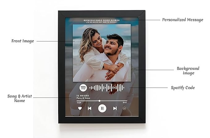Personalized Music Album Cover, Couple Gift, Anniversary, Valentine’s Day, Wedding Keepsake, Romantic Home Décor, Unique Love Song Frame with Scannable Code. (Black, 6x8 Inches)