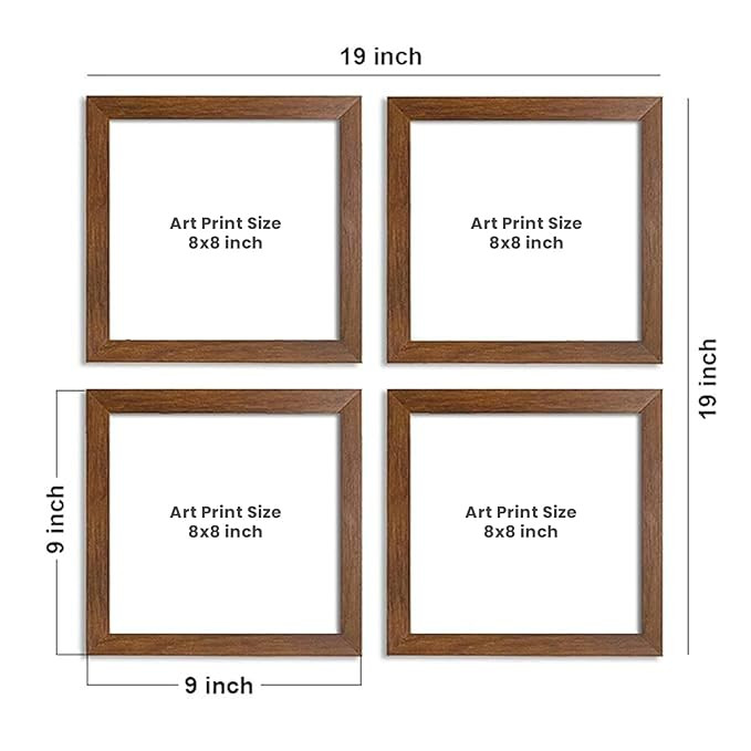 PAINTINGMANTRA Floral & Birds Theme Framed Painting/Posters for Room Decoration, Set of 4 Brown Frame UV Textured Art Prints/Posters for Living Room (4 Unit, 9 x 9 Inches)
