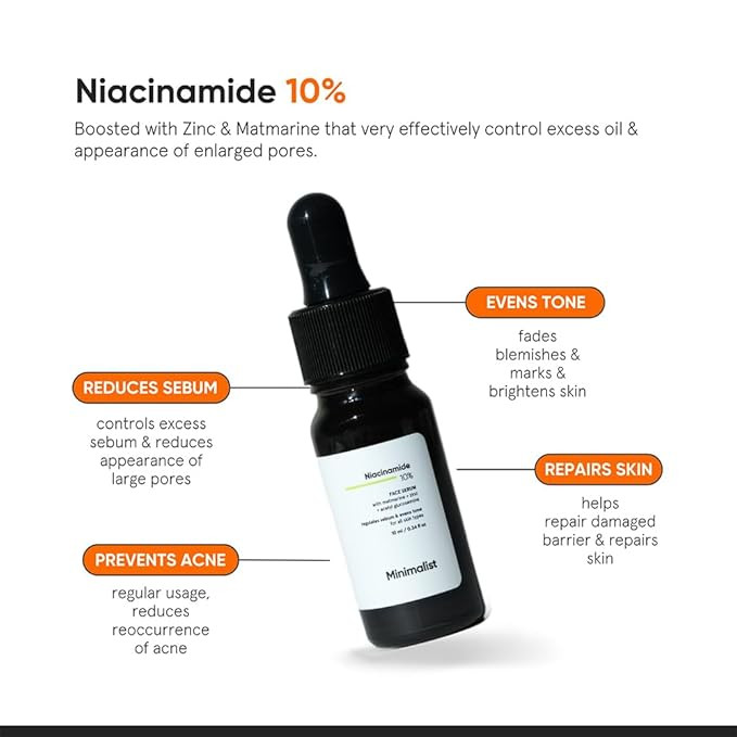 Minimalist Oil Control & Anti-Acne 10% Niacinamide Face Serum with Zinc | Skin Clarifying,Blemishes Removing & Pore Care for All Skin Types | 10 ml (Pack of 1)