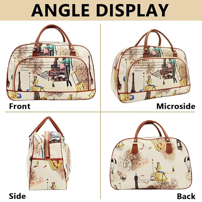 PALAY Nylon Duffle Bags Travel Bags For Women Pu Waterproof Large Travel Duffel Bag Carry On Shoulder Bag With Shoulder Strap For Trip, 52 cm, Beige