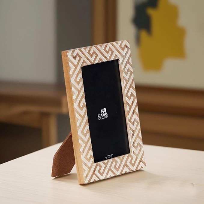 CASADECOR Wooden Sylvan Geometrical Photo Frame 4x6 | Handcrafted Table Top Picture Frame for Home & Office Decor | Standing Photo Frame Gift for Couples, Family & Valentine’s Day
