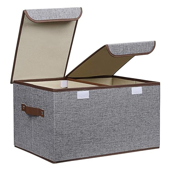FLYNGO Foldable Cloth Organizer Storage Box for Wardrobe, Closet Basket Bin Organiser for Books, Toys, Other Supplies With Lid (Grey) (Grey)