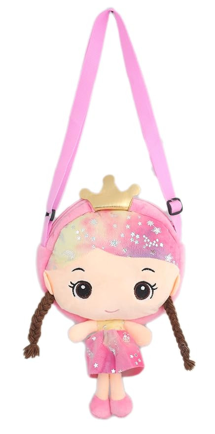 Tickles Soft fabric Doll Shape Sling Cross Body Bag for Kids Girls Nursery Travelling Picnic (Color: Pink Size : 15 x 18 cm)