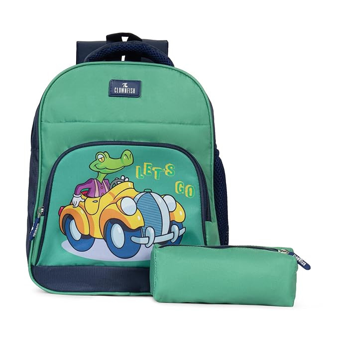 THE CLOWNFISH Mini Explorer Series Printed Polyester 12 Litres Kids Backpack School Bag with Pencil Staionery Pouch Daypack Picnic Bag for Tiny Tots. Age 3-5 Years