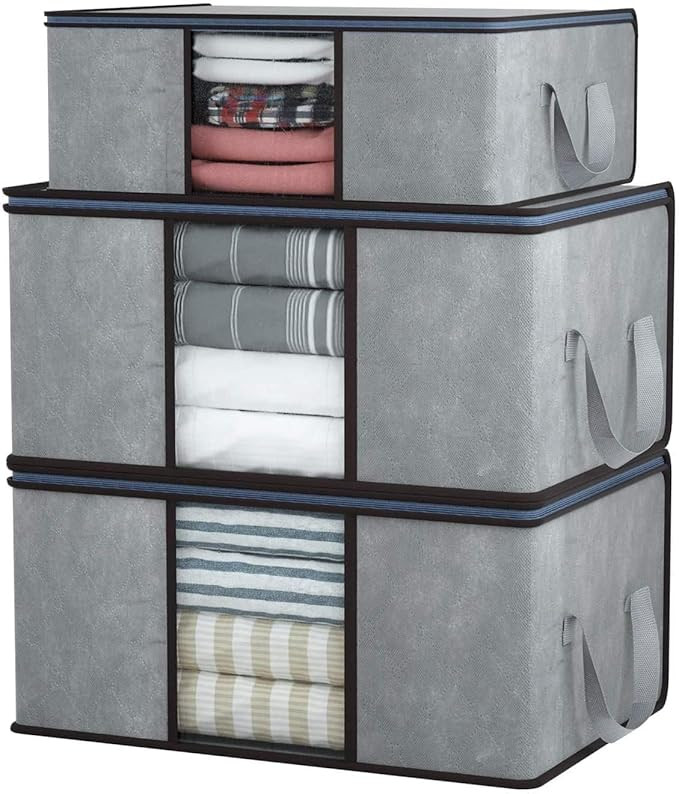 Collapsible Fabric Storage Cubes Organizer with Handles Foldable Storage Baskets for Organizing Toys, Books, Shelves, Closet, Large Storage Box with Handles (Light Grey (Set of 3))