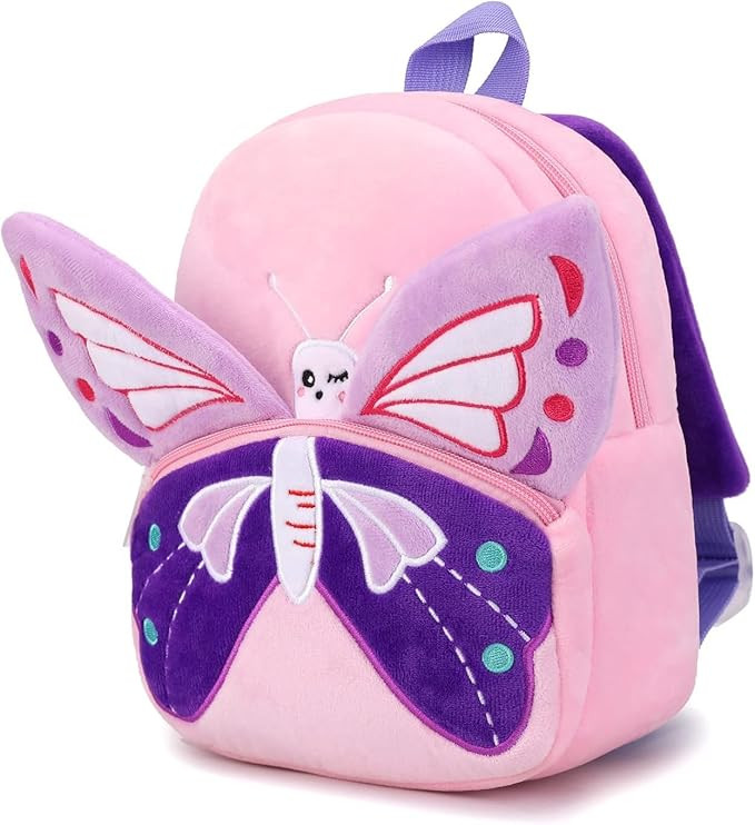 Amazon Brand - Solimo School Bag for Kids Boys and Girls, 14 Inch Small Backpack for Kid, 2-6 Year Old, Toddler, Unisex, Picnic, Casual, Travel, Birthday,Gift For Kids (Butterfly Pink Purple)