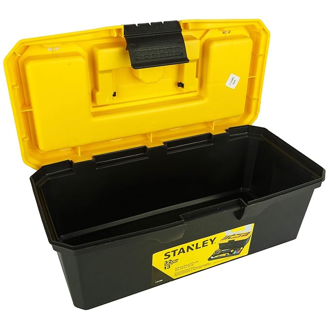 STANLEY 1-71-948 13'' Organized Maestro Heavy-Duty Portable Plastic Essential Toolbox With Clear Top Lid & Removable Tray Compartment For Easy & Convenient Storage,1 Year Warranty,YELLOW,32x13.5x15 cm