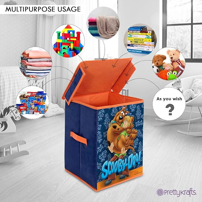 PrettyKrafts Scooby-Doo Larger Storage Cubes [1-Pack] Foldable Storage Boxes with Lids, Collapsible Storage Bins Organizer Basket with Sturdy Handles for Home, Nursery, Closet (11“ x 11” x 15"), Blue