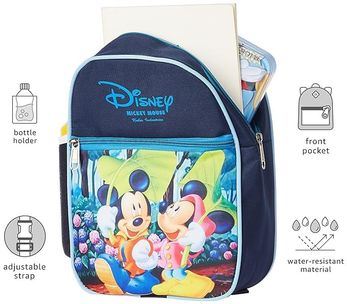 Kuber Industries Disney Mickey School Bag | Kids School Bags | Student Bookbag | School Bag for Girls & Boys | 2 Compartments Daypack Bag | Small | Blue