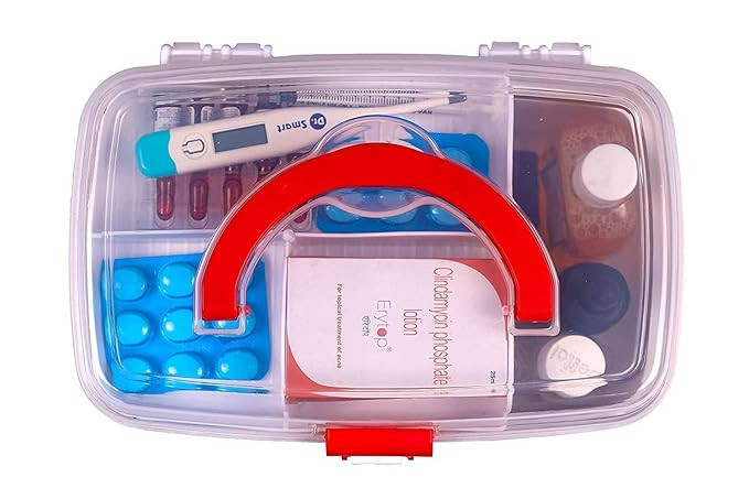 MARKWELL Plastic Rectangular Medicine Box, Medical First Aid Multi-Purpose Storage With Handle