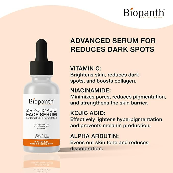 2% Kojic Acid Face Serum With 1% Alpha Arbutin 5% Niacinamide Reduces Dark Spots & Pigmentation | Vitamin C Booster for Brightening Skin | For All Skin types | 15ml