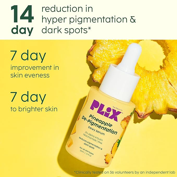 The Plant Fix Plix 2% Alpha Arbutin Pineapple De-Pigmentation Dewy Face Serum for Pigmentation & Dark Spots Removal for Unisex with 10% Niacinamide, 5% PHA for All Skin, 30ml (Pack of 1)